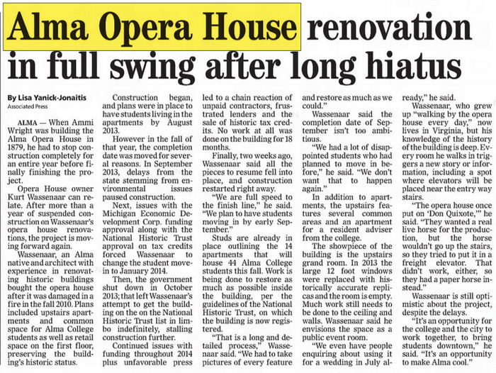 Alma Opera House - April 2015 Renovation (newer photo)